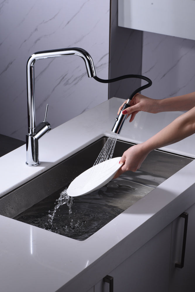 CHROME PULL-OUT SINGLE-LEVER KITCHEN FAUCET