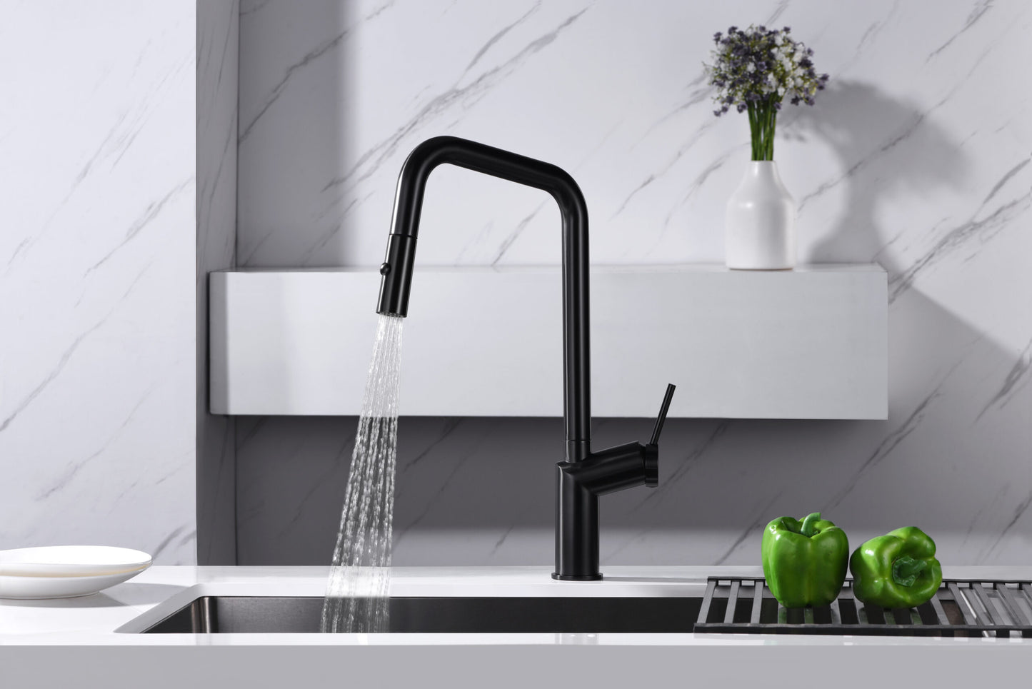BLACK GUN METAL PULL-OUT SINGLE-LEVER KITCHEN FAUCET