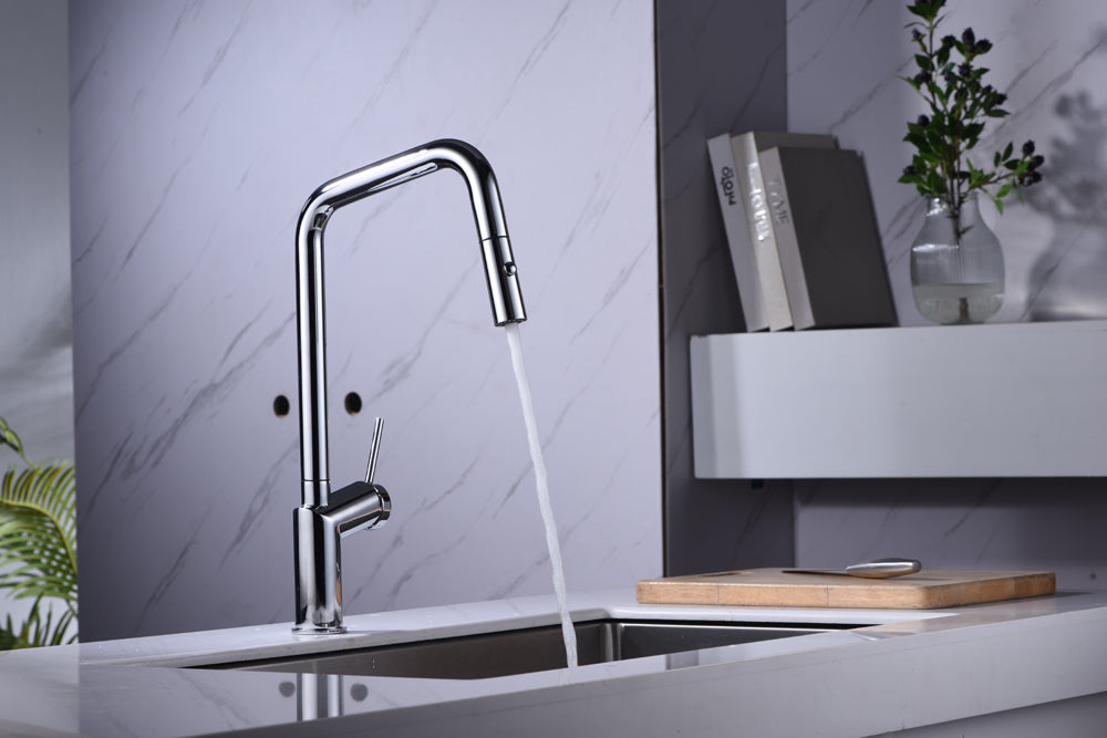 CHROME PULL-OUT SINGLE-LEVER KITCHEN FAUCET